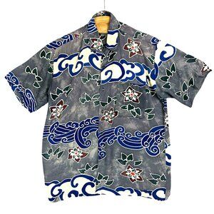 Vtg  Java Lava Shirt Mens L Short Sleeve Hawaiian Floral & Wave Print 100% Rayon